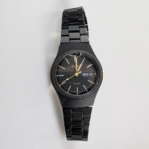 Vintage Pulsar Quartz schwarz Uhr Day Date Unisex Damen Armbanduhr neue Batterie - Bild 1 von 9