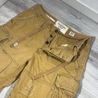 VTG Abercrombie & Fitch Cargo Shorts Mens 32 Khaki 90s Y2K Button Fly DISTRESSED - Image 1 of 4