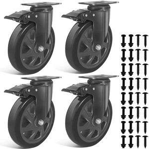 Caster Wheels Swivel for Cart Steel with Brake, Casters Set of 4, Heavy Duty ... - Foto 1 di 7