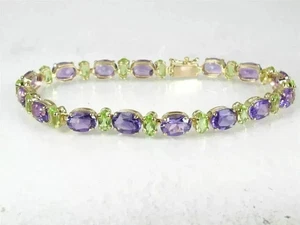 Women's Tennis Bracelet 12Ct Lab Created Amethyst Peridot 14K Yellow Gold Plated - Picture 1 of 7