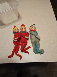 3 Mid Century MCM vintage Christmas elf dolls in red 12 inches Pixie VINTAGE Elf - Picture 1 of 10