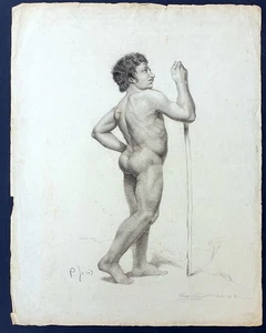 Disegno antico matita accademico nudo maschile 1886 firmato Filippo Cartoni - Picture 1 of 7