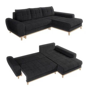 ECKSOFA Scandi-Stil Schlaffunktion Bettkasten Bouclé Chenille Stoff Anthrazit - Bild 1 von 14