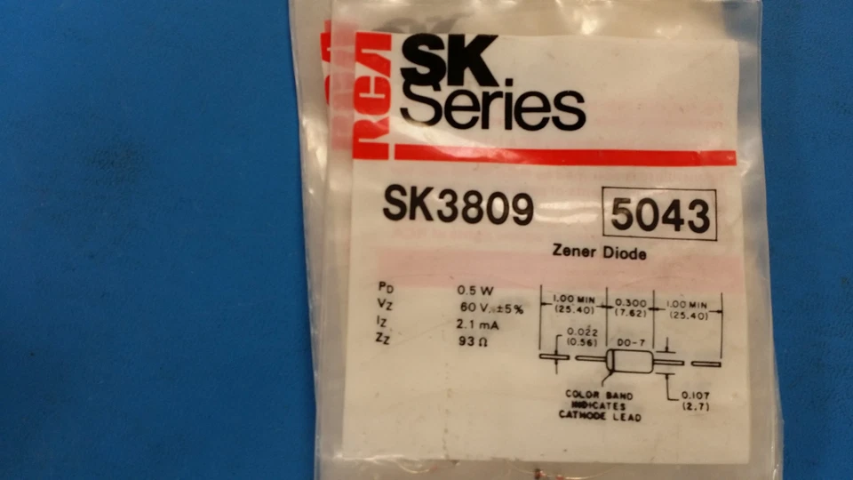 (2 件) SK3809 RCA (NTE5043 EQUAL) ZENER DIODE - 60.0V 1/2W 5% DO-35 — 第 1/1 张图片