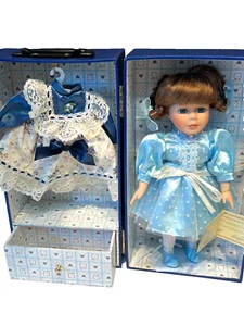 Vtg. 12" Collectors Choice Porcelain Doll In Trunk W/ Extra Dress & Hanger NEW - Picture 1 of 7