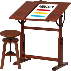 MEEDEN Vintage Drafting Table, Wood Drafting Stool Artist Drafting Chair Drawing - Picture 1 of 6