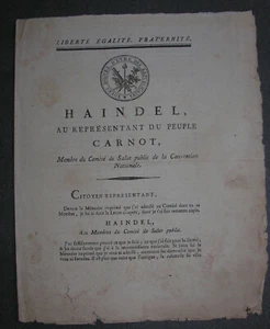 HAINDEL, au Représentant du Peuple Carnot, Membre du Comité de Salut Public.1795 - Picture 1 of 2