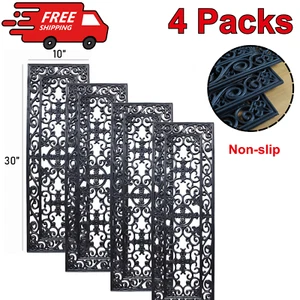 4 PCS Heavy Duty Non-Slip Rubber Stair Treads 10x30" Indoor Outdoor Safety Mats - Picture 1 of 10