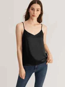 Camisola de seda LilySilk cuello en V delantera y trasera negra pequeña - Imagen 1 de 7