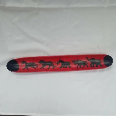 Artisan Carved Wood Long Tray Bowl 'Big 5' African Animal Boat Dish 25" New - Image 1 of 4