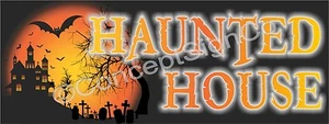3'X8' GEISTERHAUS BANNER Outdoor Schild GROß Halloween gruselig gruselig Kostüme - Bild 1 von 3