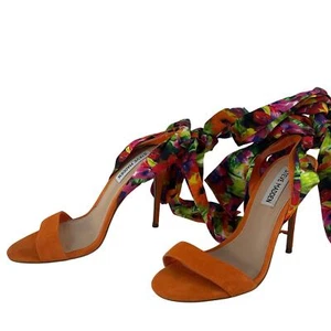Steve Madden Oasis Orange Floral Lace Up Leather Pumps Size 7 Preowned Women's - Picture 1 of 9