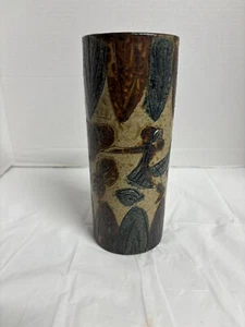 Jarrón vintage de piedra MCM de 8,5" marrones y azules origen desconocido ¡Impresionante pieza! - Imagen 1 de 8