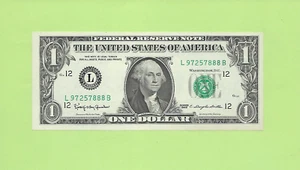 1963 ..UNCIRC $1 L 9725 7888 B .... 1963 $1 L-B NUMERO DI SERIE SUPERIORE - Foto 1 di 2