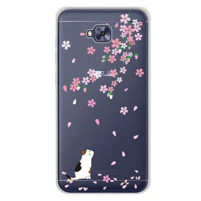 Custodia GATTO FIORI PESCO cover trasparente per Asus Zenfone 4 Selfie ZB553KL - Immagine 1 di 2