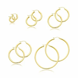 14K Yellow Gold Round Hoop Earrings 3mm 15-55mm - Polished Plain Tube Women Men - Picture 1 of 12