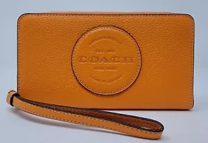 Coach Dempsey Light Orange Pebble Leather Large Phone Wallet C4111 - Picture 1 of 8