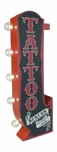TATTOO Parlor Arrow Double Sided Metal Sign W/ LED Lights Man Cave Beer Bar Shop - Picture 1 of 8