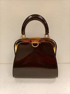 Christian Dior 2way Frame Shoulder Bag Patent Brown Dinner Bag - Picture 1 of 11