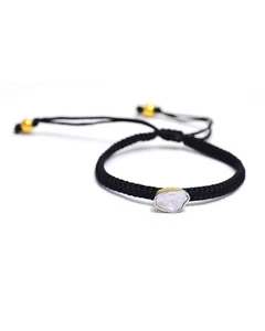 Brazalete ajustable trenzado hilo macramé negro diamante plata de ley 925 - Imagen 1 de 4