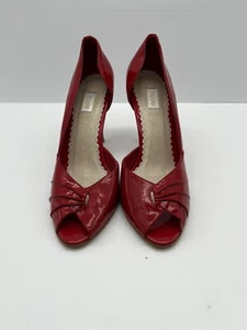 Ladies Stiletto Heels Red Patent Leather Nude Brand Slip On EUR 39 Peep Toe - Picture 1 of 16