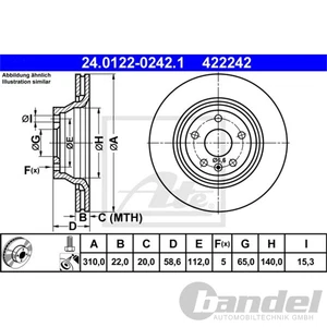 ATE BREMSSCHEIBEN + BELÄGE VORNE + HINTEN für AUDI TT 8J Coupe Roadster 8J3 8J9 - Bild 1 von 6