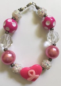 New! Breast Cancer Bracelet Custom Made Boutique Bead Bracelet 10 in Pink White - Picture 1 of 5