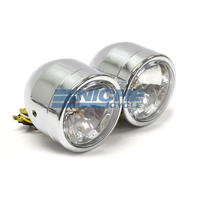 Dual Beam 3.5" Chrome Side Mount Custom Motorcycle Bullet Headlight - Image 1 of 4