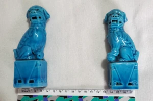 π’ POCELLANA SMALTATA CINESE BLU TURCHESE FU Foo COPPIA DI CANI LEONE - Foto 1 di 7