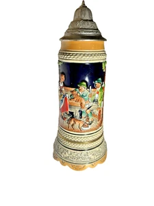 VTG Antique German Beer Lidded Stein Mug W/ Mapsa Musical Swiss Movement - Picture 1 of 11