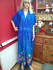 BLUE WITH FLORAL PRINT MAXI KAFTAN DRESS 1 SIZE (CHEST APPROX. 42") VGC