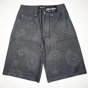SHAKA WEAR Paisley Denim Shorts Size 36 XL Chicano Unisex Black from Japan New - Picture 1 of 24