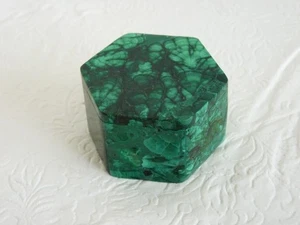 Vintage grün & schwarz Rhodonit Sechseck Schmuckkästchen Andenken Marmor - Bild 1 von 6