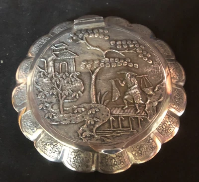 Boite poudrier ancien indochine argent Indochine chine - Photo 1/4