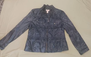Chico's dünne Jacke Gr. 1 US Medium durchgehender Reißverschluss gerafft leicht Puff marine - Bild 1 von 13