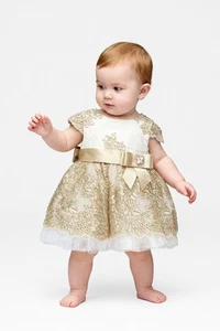 Bebé Niñas Marfil y Dorado Encaje Vestido Fiesta Conjunto Flor Niña Vestido 0-24 Meses - Imagen 1 de 2
