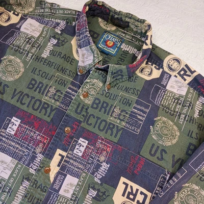 Camisa de Colección Ralph Lauren Chaps Con Botones Estampado Por Todas Partes Logo y Etiquetas Hombres XL Foto 1 de 4