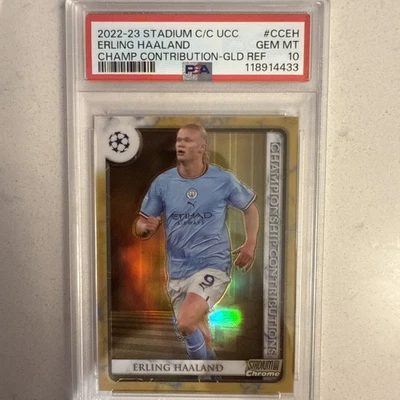 2022-23 Topps Stadium Chrome Erling Haaland Gold Refractor /50 PSA 10 - Image 1 of 2