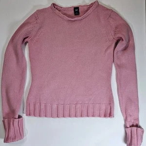 Gap Vintage Y2K Sweater Womens Small Pink Barbiecore Chunky Knit Button Cuff - Picture 1 of 8