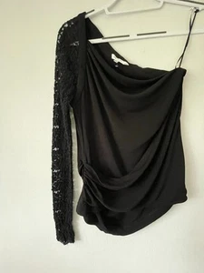 LK Bennett Black One Sleeve Lace Ruched Top, Size L/16, Special Occasion - Picture 1 of 7