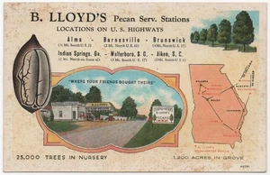 Cartolina BARNESVILLE/Alma & Indian Springs GA LLOYD'S PECAN BENZINA STATION Aiken SC - Foto 1 di 2