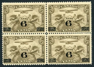 CANADA 1932 MINT NH BLOCK OF 4 #C3, C1 SURCHARGED 6 cents on 5 cents !! YY49 - Picture 1 of 2