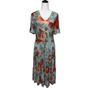 Soft Surroundings Dress Medium Petite Midi First Blooms Blue Floral Pleated - Picture 1 of 9