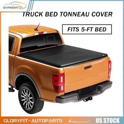 For 2019-2022 Ford Ranger 5 Ft Truck Bed Soft Top Folding Tri-Fold Tonneau Cover - Image 1 of 4
