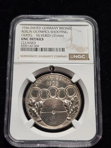 1936 Berlin Olympics Shooting Medal Silvered 35mm NGC UNC Details (Z-0977) - Picture 1 of 4