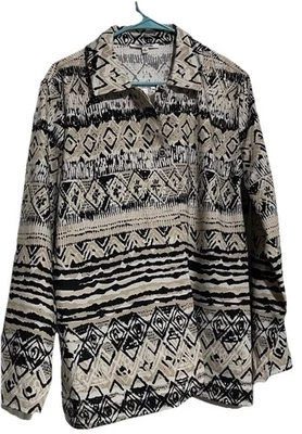 CHAQUETA INFORMAL CALI AND YORK BEIGE NEGRO BLANCO ESTAMPADO TRIBAL TALLA L NUEVA SIN ETIQUETAS Foto 1 de 4