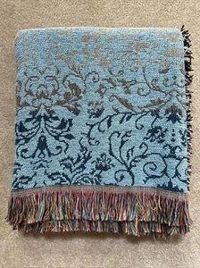 Blau Filigran Blumen Wandteppich Baumwolle Überwurf Decke MWW 1994 Neu mit Etikett Hergestellt in den USA - Bild 1 von 16