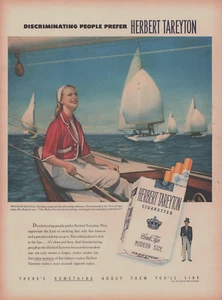 Vintage 1952 Herbert Tareyton Zigaretten Frau auf Segelboot Werbung - Bild 1 von 1