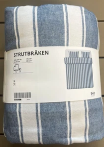IKEA STRUTBRÄKEN Duvet Cover And 2 Pillowcases, 200x200 cm, White Blue Stripe - Foto 1 di 9
