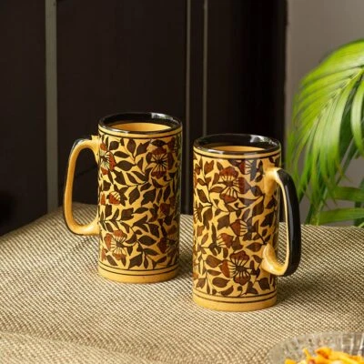 Juego de 2 tazas de café de cerámica pintadas a mano 'Floral' (460 ML) Foto 1 de 4